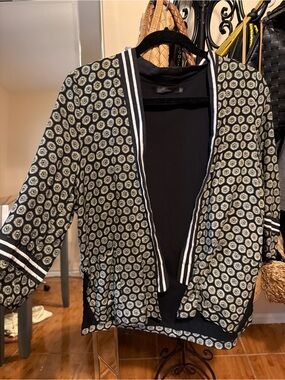 Millau Black and Cream Patterned Open-Front Bomber Jacket